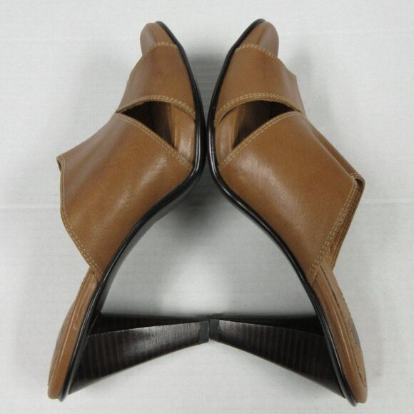 SOFFT Brown Tan Leather Heeled Sandals Size 8.5 Slip On Slide Mule Shoes 1227700 - Picture 15 of 15